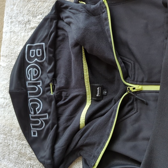 Bench. Longer Black Lime Green Full Zip Hooded Long Leave Sweatshirt Size M - Picture 6 of 7